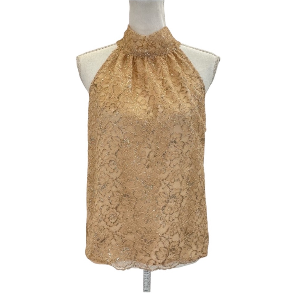 NWT J. Crew Metallic Tie Neck Top XS Nude - Picture 3 of 16
